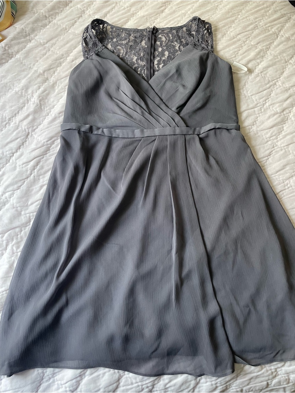 David's Bridal Gray Lace Yoke Midi Dress